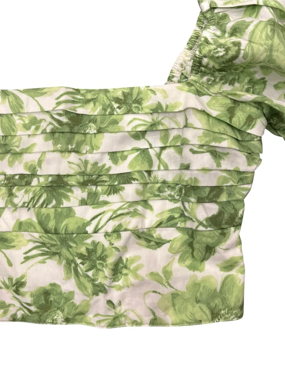 Abercrombie & Fitch | Puff Sleeve Green Floral Poplin Squareneck Top XS